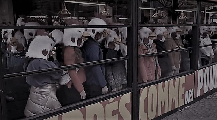 Aktivistlerden Paris’te eylem: Tavuk maskeleriyle fast food restoranını bastılar