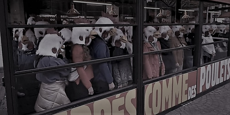 Aktivistlerden Paris’te eylem: Tavuk maskeleriyle fast food restoranını bastılar